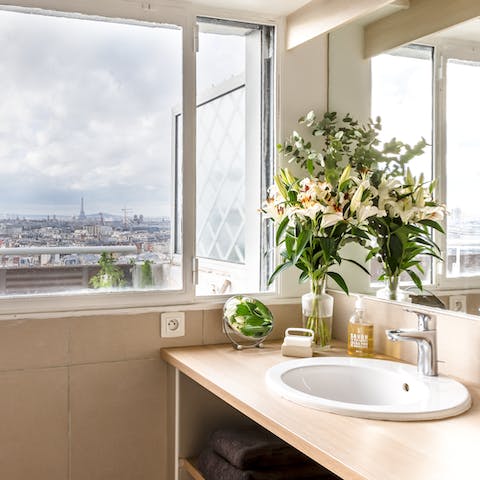 Brush your teeth in the morning with a view of the Eiffel Tower