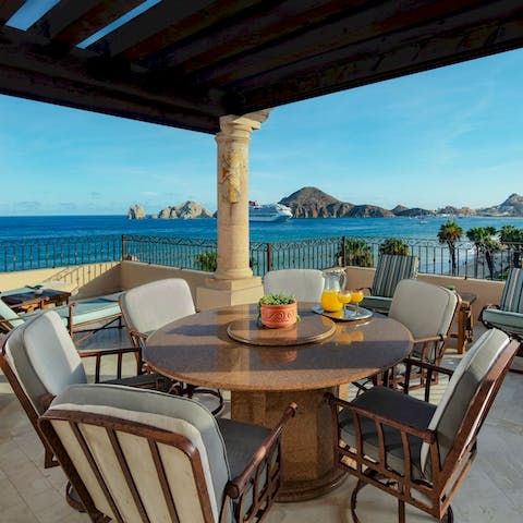 Enjoy a leisurely breakfast of fresh fruit and pan dulce while you gaze out at Cabo San Lucas' natural landscape