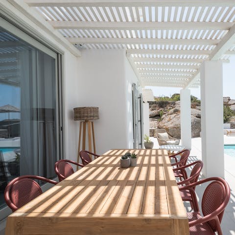 Dine alfresco on your favourite Greek dishes prepared by your very own chef
