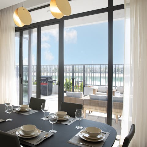 Tuck in to a home-cooked meal from the kitchen or hot off the barbecue, with gorgeous sea views