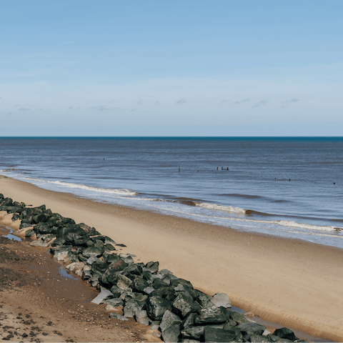 Build sand castles on Gorleston-on-Sea Beach, a twenty-minute walk away