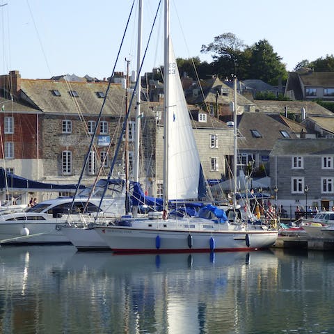 Explore Padstow's harbour,  only a three-minute walk from the front door