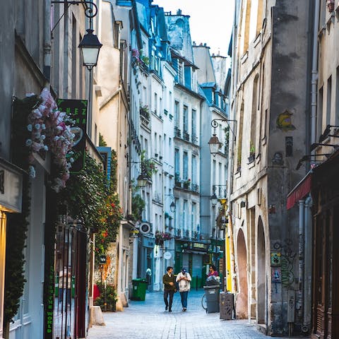 Wander the characterful streets of nearby Le Marais, about fifteen minutes' walk from your apartment