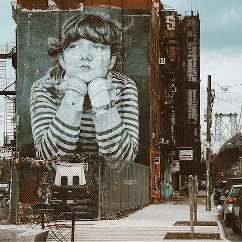 Stay in the bohemian district of Williamsburg and check out street art and indie coffee shops