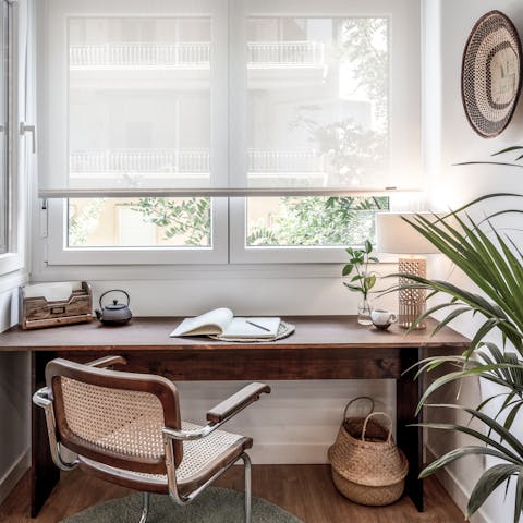 Start your day with your thoughts, journaling at the tranquil desk space