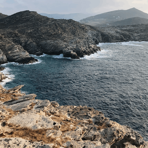 Explore Paros' rugged coastlines – Nea Chrisi Akti beach is a four-minute walk