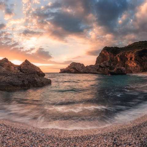 Explore the Greek Pelion region and head to the nearest beach at Paralia Platanidia, 12km away 