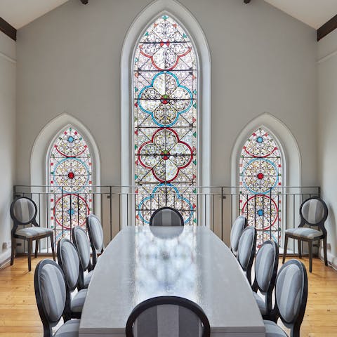 Admire the stained-glass windows as you dine