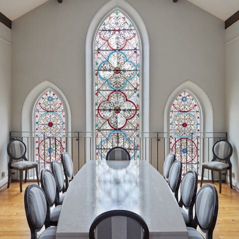 Admire the stained-glass windows as you dine