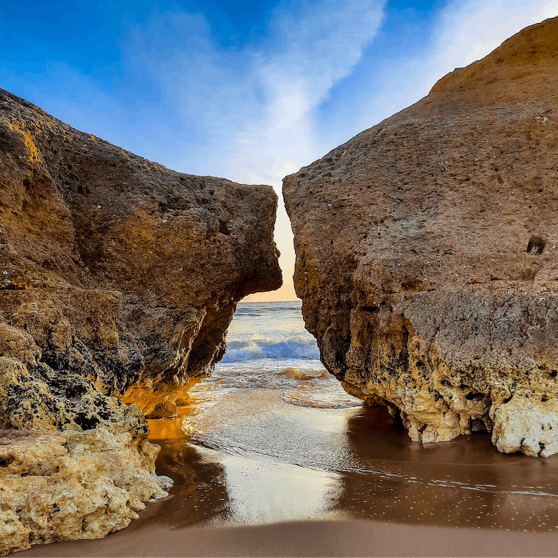 Relax on the golden sands of Galé Beach, a six-minute walk away