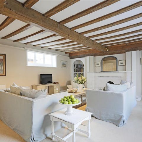 Gaze up at the original wooden beams in the lounge
