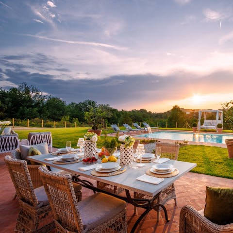 Sit down to a sunset supper cooked up by the appointed chef of your group