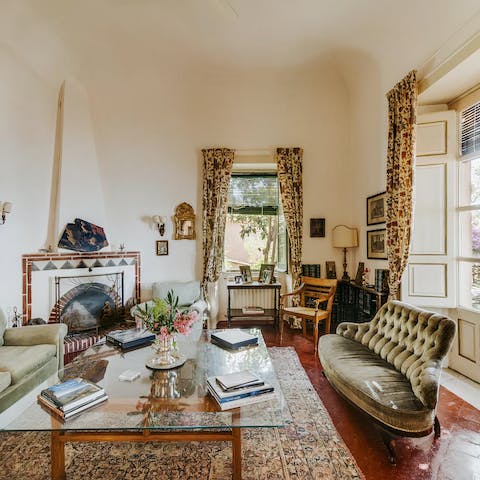 Make yourself at home in the antique-filled living area