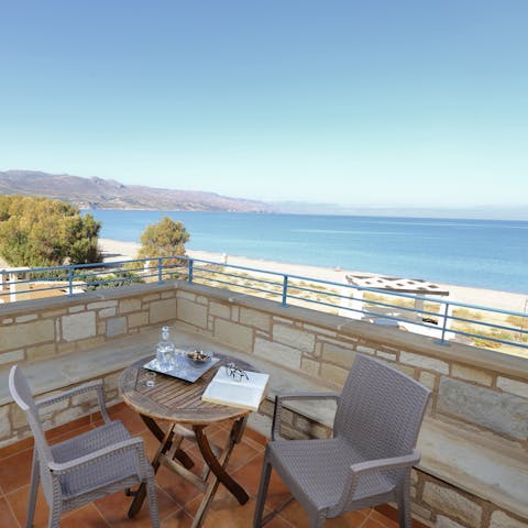 Take a seat out on the balcony and watch the sun setting over the Chania Gulf