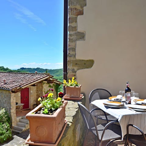 Perch on the private terrace with a bottle of wine from a local vineyard