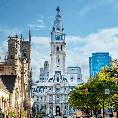 Visit Philadelphia City Hall, a ten-minute walk away