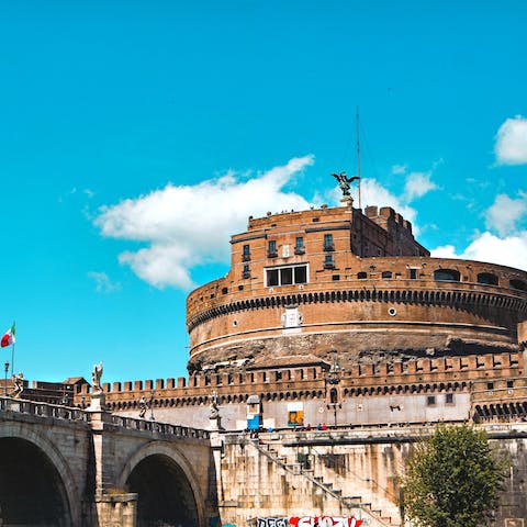 Wander just under a quarter of an hour along the banks of the Tiber to reach Castel Sant'Angelo