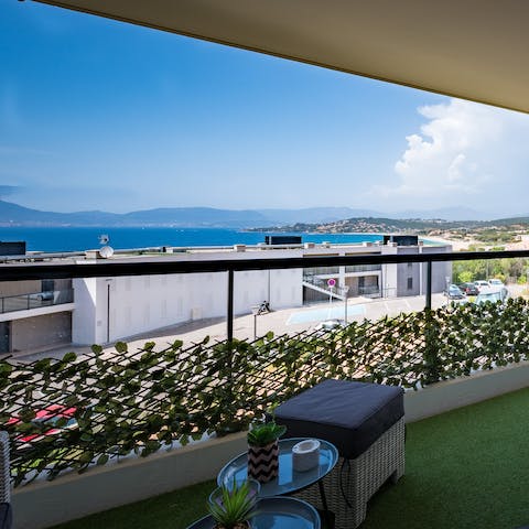 Enjoy a refreshing morning coffee on the balcony, looking out at the dazzling sea and mountain view