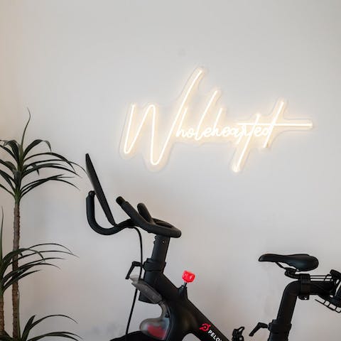 Work up a sweat on the apartment's Peloton