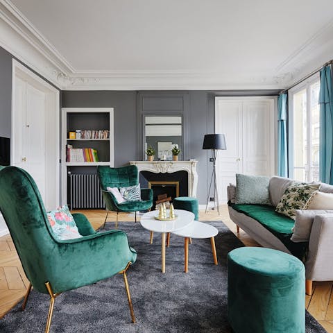 Relax in the elegant living area after a busy day of Paris sightseeing