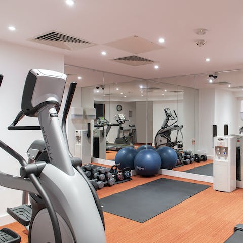 Keep up with your fitness routine in the well-equipped on-site gym