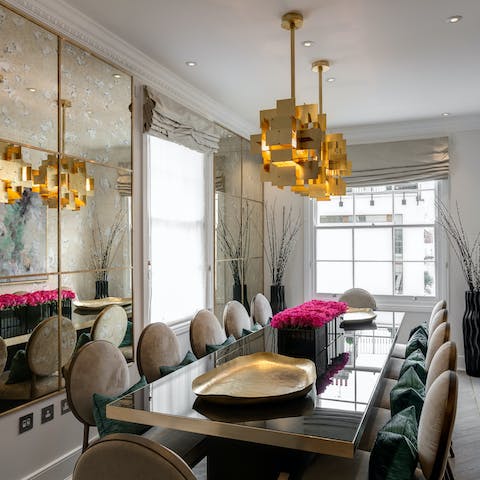 Host a lavish dinner party in the elegant dining room