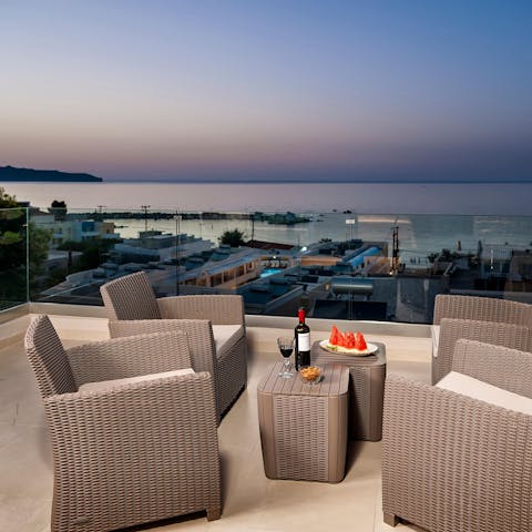 Watch the sunset from the private rooftop terrace come evening time 
