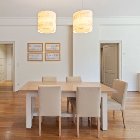 Sit down to a home-cooked pasta meal at the bright dining table