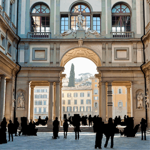 Admire the art at the Uffizi Gallery, a two-minute stroll from this home