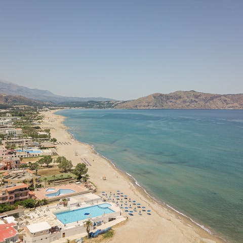 Make a beeline for the sands of Kavros Beach, 100 metres away