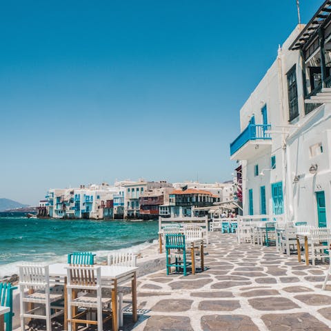 Make the ten-minute drive to Mykonos Town for a meal by the sea