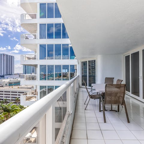 Sit out on the apartment's balcony and gaze out to Biscayne Bay