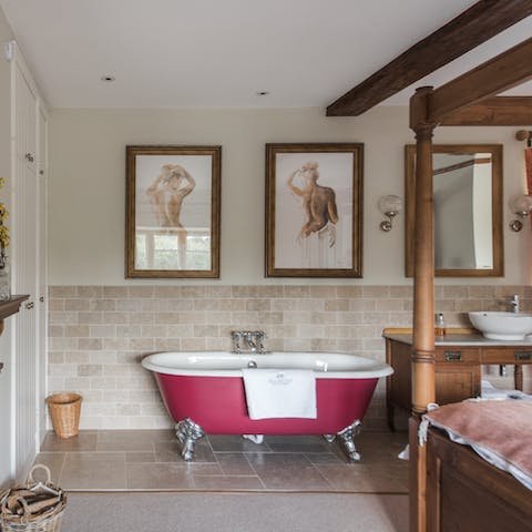 Unwind after a blissful day in the country from the roll top bath tub 