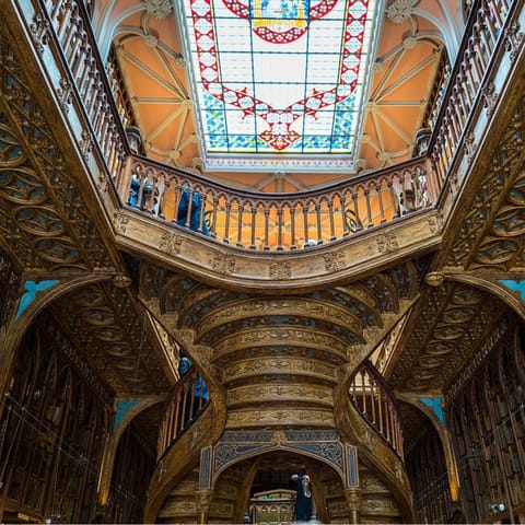 Walk twelve minutes to Livraria Lello – one of the oldest bookstores in Portugal