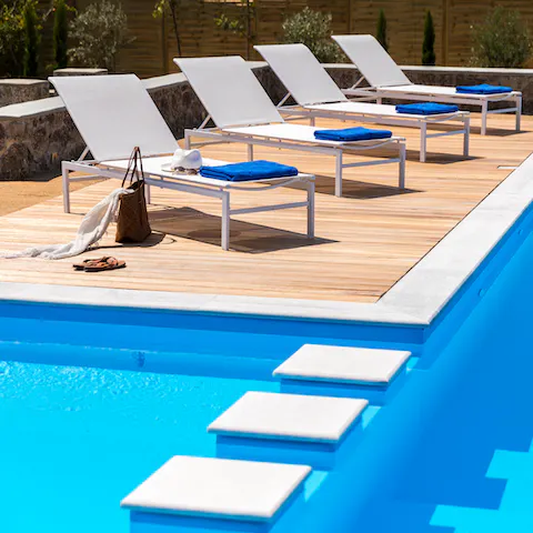 Relax on the loungers with a cocktail, or take a dip in your private pool