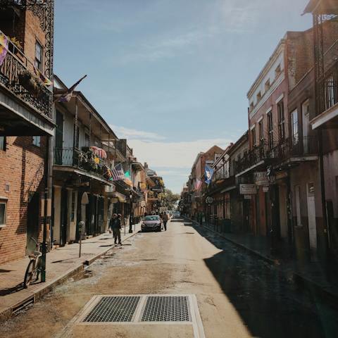Visit the storied French Quarter, a ten-minute drive away