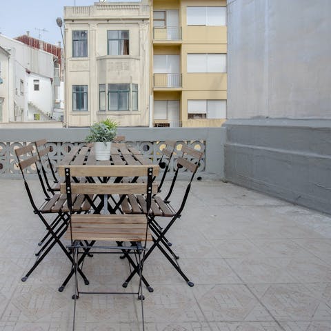 Savour coffees and pastel de natas on the private terrace