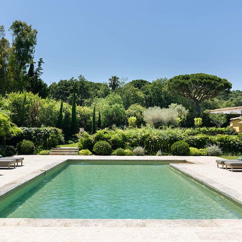 Slip into the shimmering pool amid the greenery