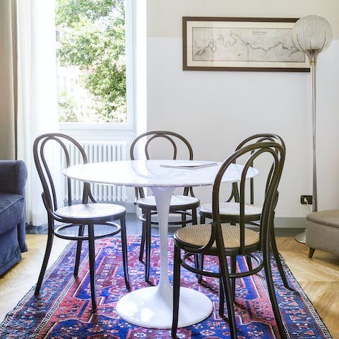 Sit down for breakfast in a sunny dining area 