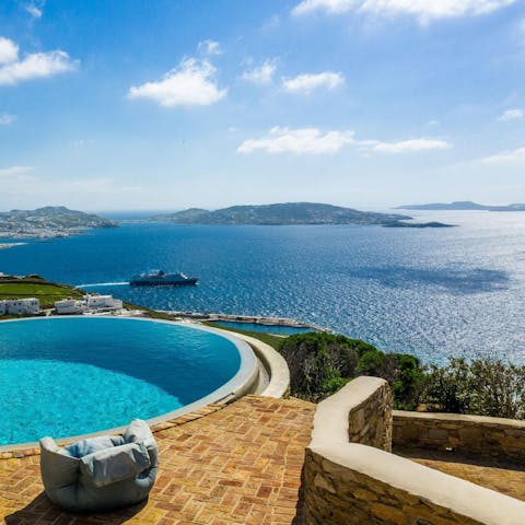 Admire the gorgeous views across the Aegean Sea from the terrace