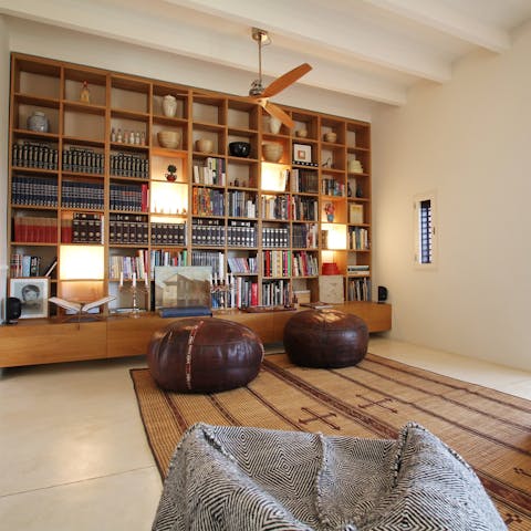 Choose a book in the living room and unwind on a bean bag