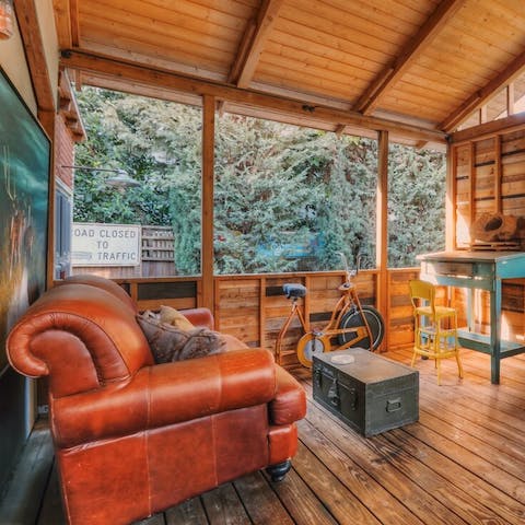 Curl up with a book on the wooden porch