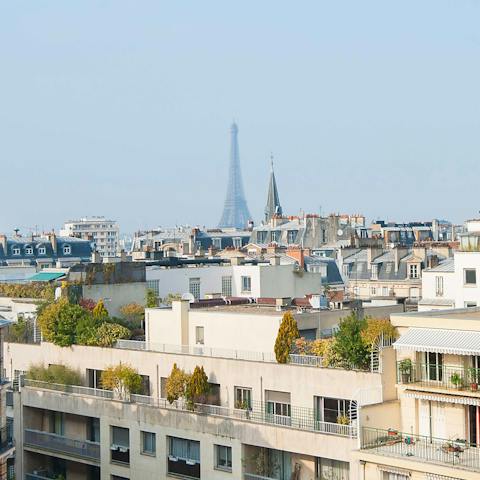 Admire views of the Dame de Fer over the rooftops from your window