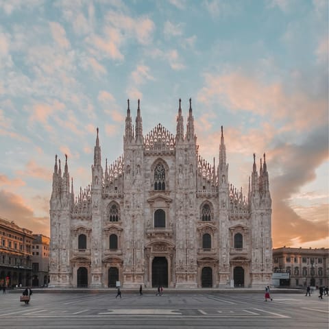 Marvel at the Duomo of Milan, a twenty-three minute walk away