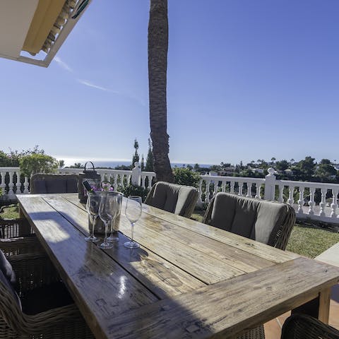 Fire up the barbecue and dine alfresco with the whole family on the terrace by the pool and enjoy the panoramic views