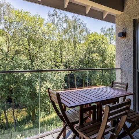 Sip a hot, fresh coffee on your balcony, overlooking the luscious greenery and listening to the morning birds