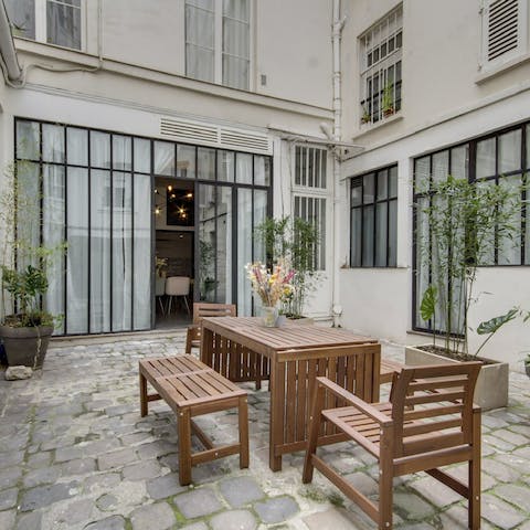 Enjoy a morning espresso in the private courtyard