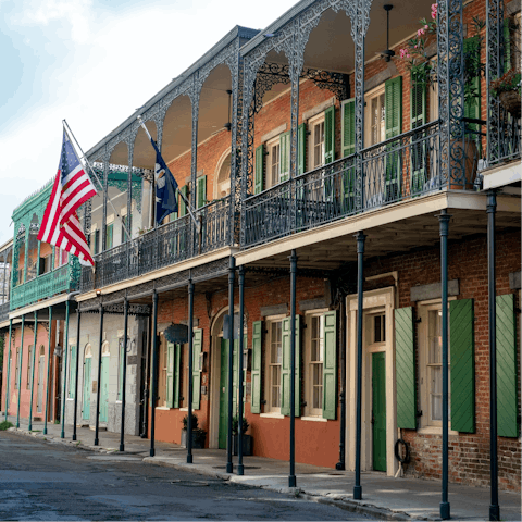 Explore the French Quarter, just fifteen-minutes walk from Bourbon Street