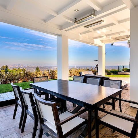 Dine alfresco under the shaded patio