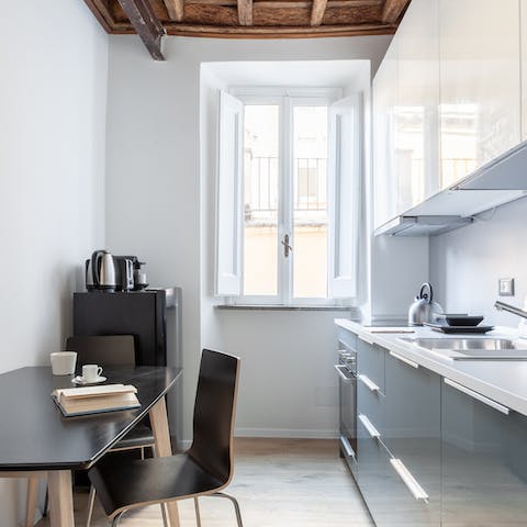 Enjoy an espresso in the sleek kitchen before heading out for a day of sightseeing